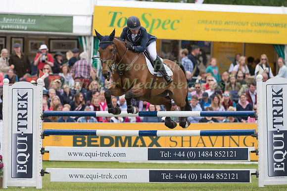GEORGIE STRANG (GBR) AND COOLEY EARL TAKING PART IN THE SHOWJUMPING PHASE OF THE CCI THREE STAR COMPETITION AT THE 2017 EQUI-TREK BRAMHAM INTERNATIONAL HORSE TRIALS