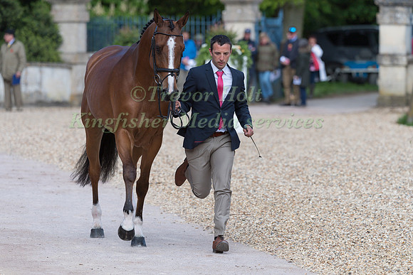 Sebastien Cavaillon (FRA) and  Sarah d'Argouges at the final horse inspection of the 2019 Mitsubishi Motors Badminton Horse Trials