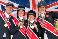 TEAM GBR WINNERS OF THE EUROPEAN EVENTING CHAMPIONSHIP STRZEGOM 2017 HOLDING A UNION FLAG