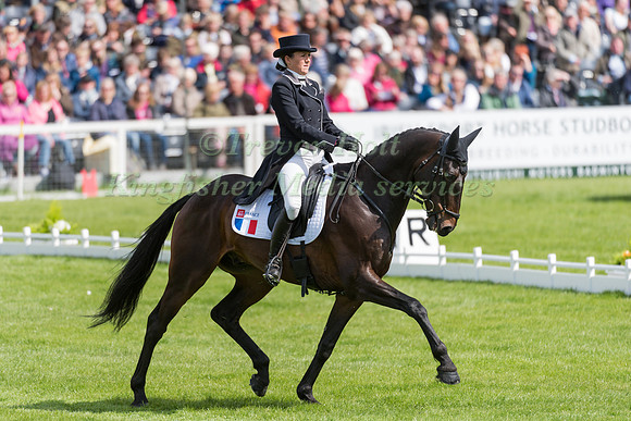 Gwendolen Fer (FRA) riding Romantic Love in the Dressage phase  of  the 2017 Mitsubishi Motors  Badminton Horse Trials