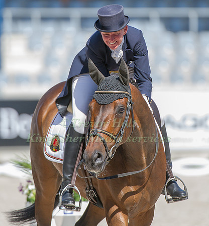 Karin Donckers riding Fletcha van 'T Verahof taking part in the dressage test