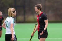 Womens Sally Walton of Bowdon Hightown and Lottie Porter of Buckingham league Hockey