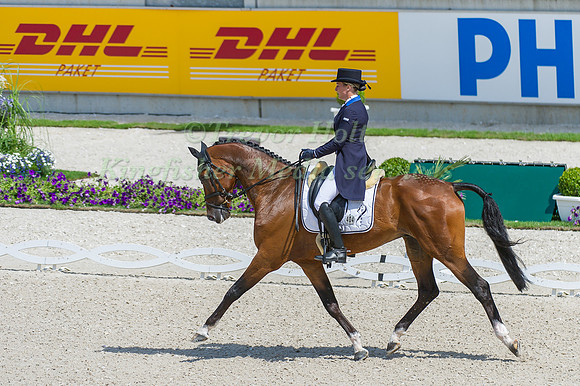 Lara De Liedekerke riding Ducati van den Overdam taking part in the dressage test