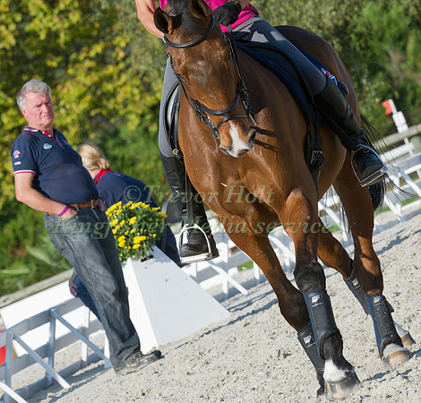 Yogi Breisner  watchs Mary King and Imperial Cavalier in the dressage practice area Pau 2011