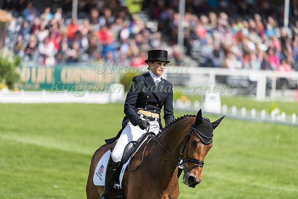 Katherine Coleman (USA) riding Longwood in the Dressage phase  of  the 2017 Mitsubishi Motors  Badminton Horse Trials