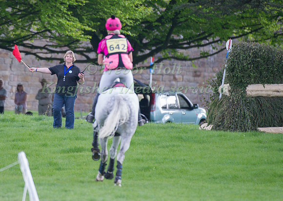 Emma Hyslop and Waldo being stopped on Course