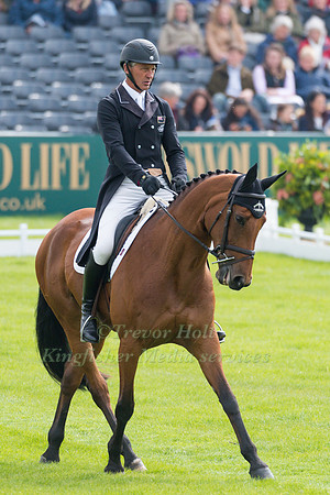 Andrew Nicholson (NZL) riding Qwanza in the Dressage phase  of  the 2017 Mitsubishi Motors  Badminton Horse Trials