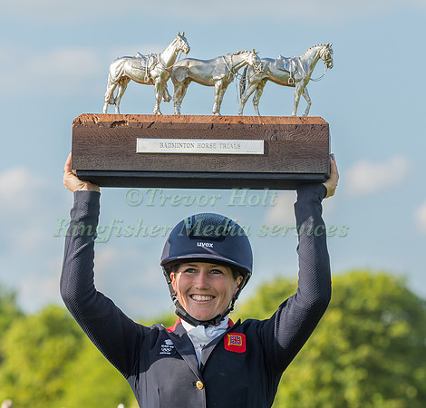 Laura Collett Holds the Badminton Trophy above her Head