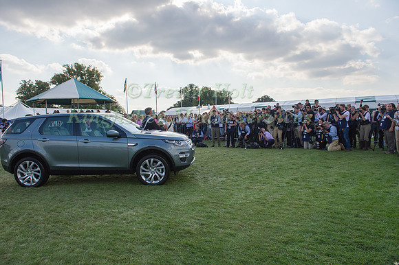Andrew Nicholson (NZL) with the Land Rover Burghley Horse Trials Trophy being photographed
