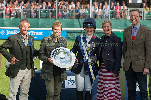 Pippa Funnell winner of the 2019  Land Rover Burghley Horse Trials at the Prize Giving Ceremony