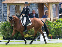 Andrew Nicholson (NZL) riding Qwanza in the Dressage phase  of  the 2017 Mitsubishi Motors  Badminton Horse Trials