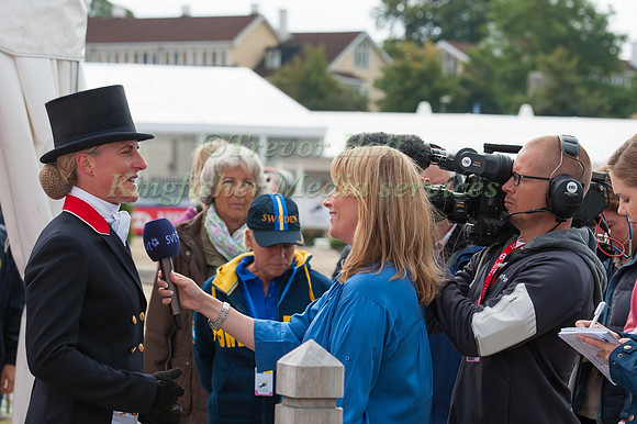 Kristina Cook is interviewed by Swedish TV following her Dressage Test