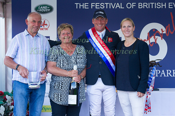 2016 British Open Champion Oliver Townend with Zara Tindall and his Parents  at the prize Giving