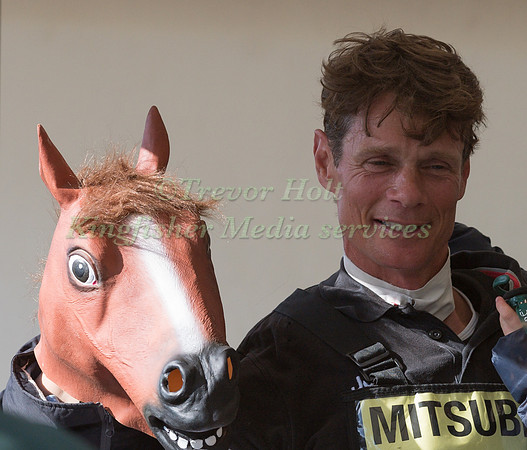 Oliver & William-Fox Pitt horsing around after  taking part in the cross country phase of the 2019 Mitsubishi Motors Badminton Horse Trials