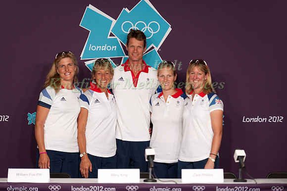 The British Team of Kristina Cook, Mary King,William Fox-Pitt, Zara Philips and Nicola Wilson at the Pre-Competition Press Conference