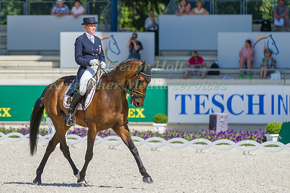 Karin Donckers riding Fletcha van 'T Verahof taking part in the dressage test