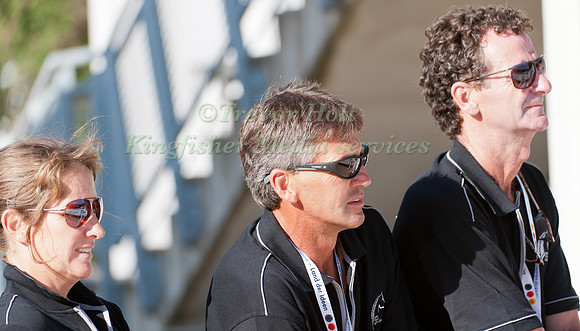 Caroline Powell, Andrew Nicholson and Mark Todd watch the Dressage