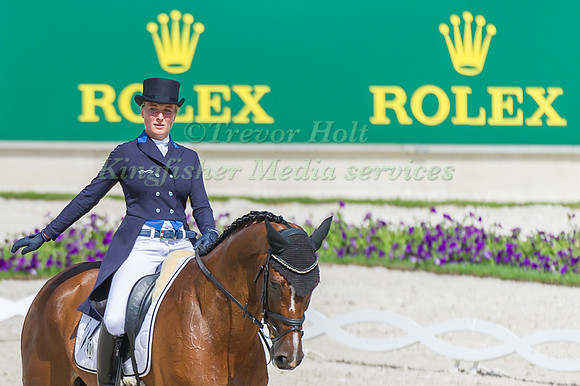 Lara De Liedekerke riding Ducati van den Overdam taking part in the dressage test