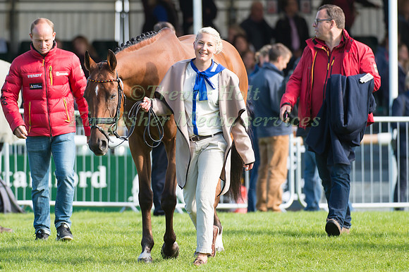 Groom Julia Harsch walks back after trotting up Sam