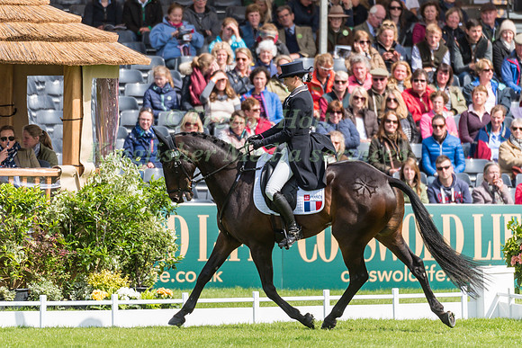 Gwendolen Fer (FRA) riding Romantic Love in the Dressage phase  of  the 2017 Mitsubishi Motors  Badminton Horse Trials