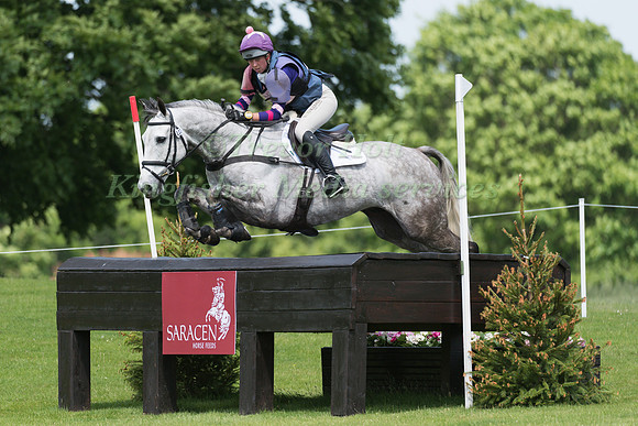 GINNY HOWE (GBR) RIDING CRUISE ON INNY  IN THE CROSS COUNTRY PHASE OF THE CCI TWO STAR AT THE 2017 HOUGHTON INTERNATIONAL HORSE TRIALS