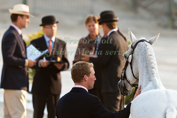 Oliver Townend and Flint Curtis await the verdict of the Ground Jury after Representing from the Holding Box