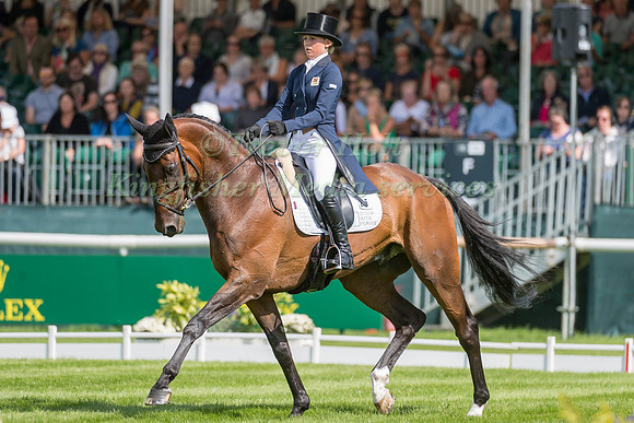 Imogen Gloag (GBR) and Brendonhill Doublet taking part in the dressage phase of the Land Rover Burghley Horse Trials 2017