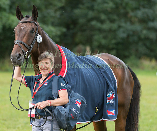 SARAH CHARNLEY AND ALLSTAR  BEFORE THE FINAL HORSE INSPECTION  OF THE FEI EUROPEAN EVENTING CHAMPIONSHIPS STRZEGOM 2017