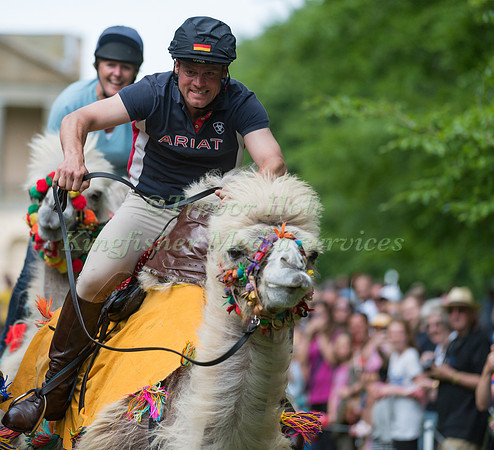ANDREAS OSTHOLT  AND  TAKES PART IN THE CAMEL RACING AT THE 2017 HOUGHTON INTERNATIONAL HORSE TRIALS
