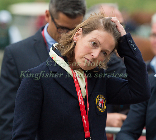 LIZ BROWN AT THE FIRST HORSE INSPECTION OF THE FEI EUROPEAN EVEN