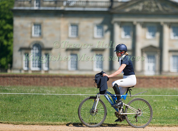 IZZY TAYLOR RIDING BACK TO THE STABLES AFTER COMPETING IN THE DRESSAGE PHASE OF THE CICO THREE STAR AT THE 2017 HOUGHTON INTERNATIONAL HORSE TRIALS