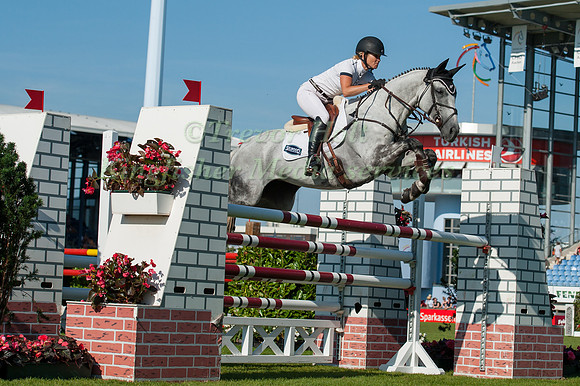 Jonelle Price riding Faerie Dianimo taking part in the show Jumping phase