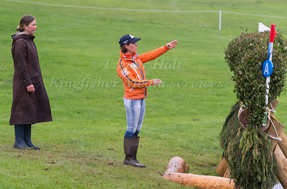 Bettina Hoy coach of the Dutch team  and under 25 rider Jeanette Chardon (NED) walk the course