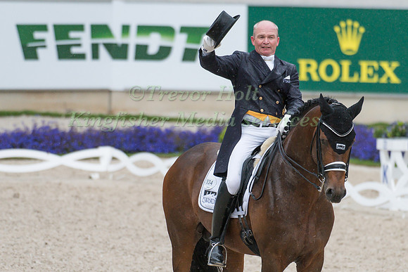 Hubertus Schmidt (GER) and Escolar taking part in the Prize of VUV - Vereinigte Unternehmerverbände Aachen Prix St. Georges CDI4*