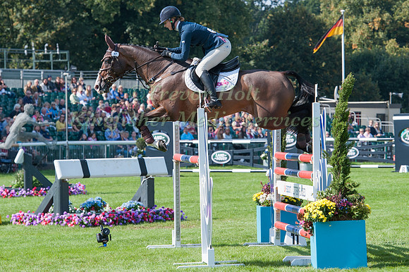 Georgie Spence (GBR) riding Wii Limbo taking part in the Show Jumping Phase