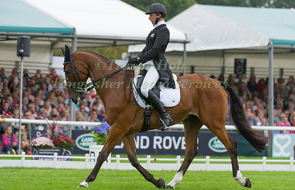 Harry Dzenis (GBR) riding Dromgurrihy Blue competing in the dressage test
