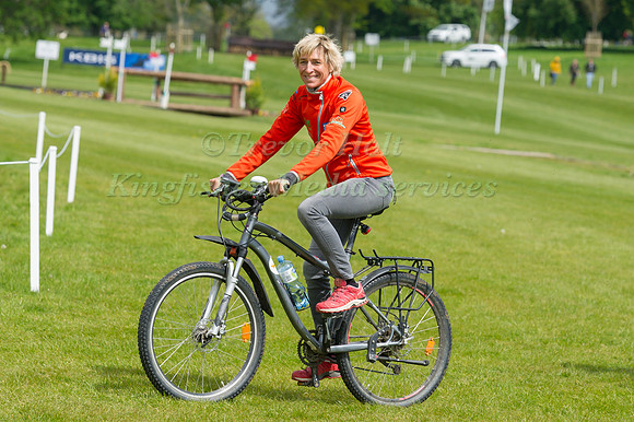 Ingrid Klimke cycling the cross country course at the 2017 Mitsubishi Motoers Badminton Horse Trials