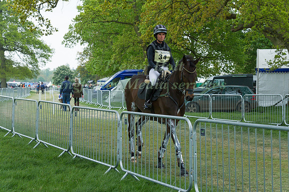 Bettina Hoy (GER) and Designer 10  on their way to  start the Cross Country phase the 2017 Mitsubishi Motors  Badminton Horse Trials