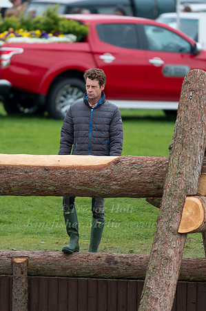 Christopher Burton examines the massive drop into the lake at  the 2017 Mitsubishi Motors  Badminton Horse Trials