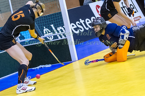 Sarah Cockayne and Goalkeeper Maddie Hinch keep the ball out of the net