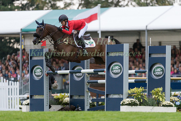 Lynn  Symansky (USA) and Donner taking part in the Show Jumping  phase of the Land Rover Burghley Horse Trials 2017