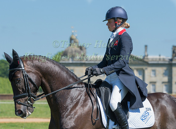 IZZY TAYLOR RIDING TREVIDDEN IN THE DRESSAGE PHASE OF THE CICO THREE STAR AT THE 2017 HOUGHTON INTERNATIONAL HORSE TRIALS