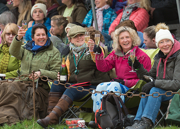 Spectators enjoy a glass of champagne at the Final Horse inspection at the 2017 Mitsubishi Motors Badminton Horse Trials.