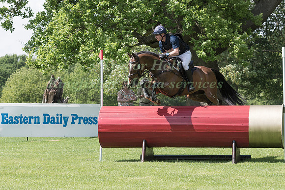 AARON MILLAR (GBR) RIDING LEONARDO VIII  IN THE CROSS COUNTRY PHASE OF THE CCI TWO STAR AT THE 2017 HOUGHTON INTERNATIONAL HORSE TRIALS
