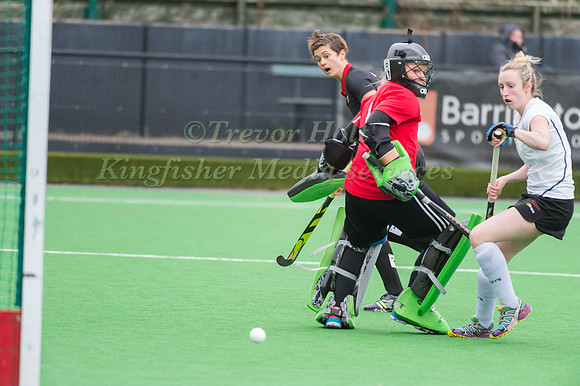 Sally Walton of Bowdon Hightown puts the Ball past the Leicester
